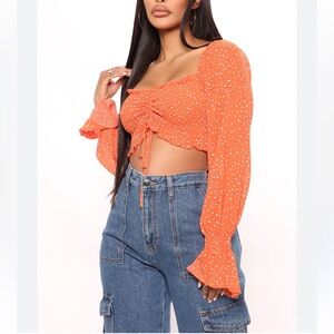 Endless Blu 🧡🩷Orange & pink leopard wrap front crop top NWT